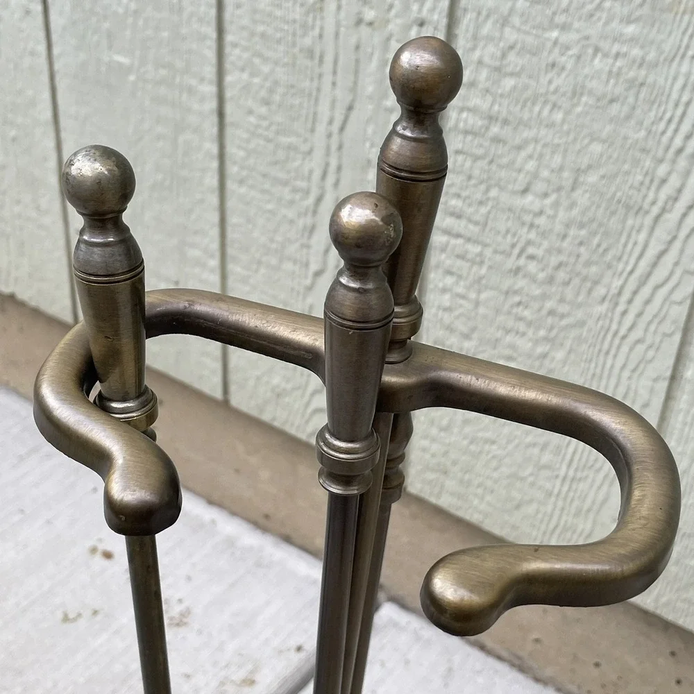 Fireplace Tool Set Brass‎ + Base-,Shovel,Poker,Broom 4 pieces holidays winter